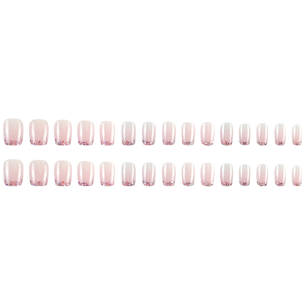 Comercio exterior mejor venta polvo brillante de manicura francesa dulce suave viento desgaste de uñas 30 piezas empaquetadas parches de uñas terminados