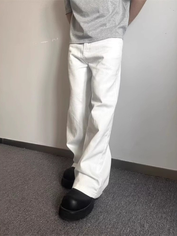 白色弯刀牛仔裤男美式vibe高街休闲cleanfit裤子痞帅直筒微喇长裤|undefined