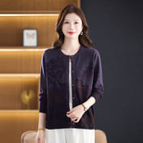 秋季新款羊毛针织衫时尚数码印花圆领开衫春秋季休闲妈妈毛衣，女装针织衫/毛衣，妃慕昵服饰