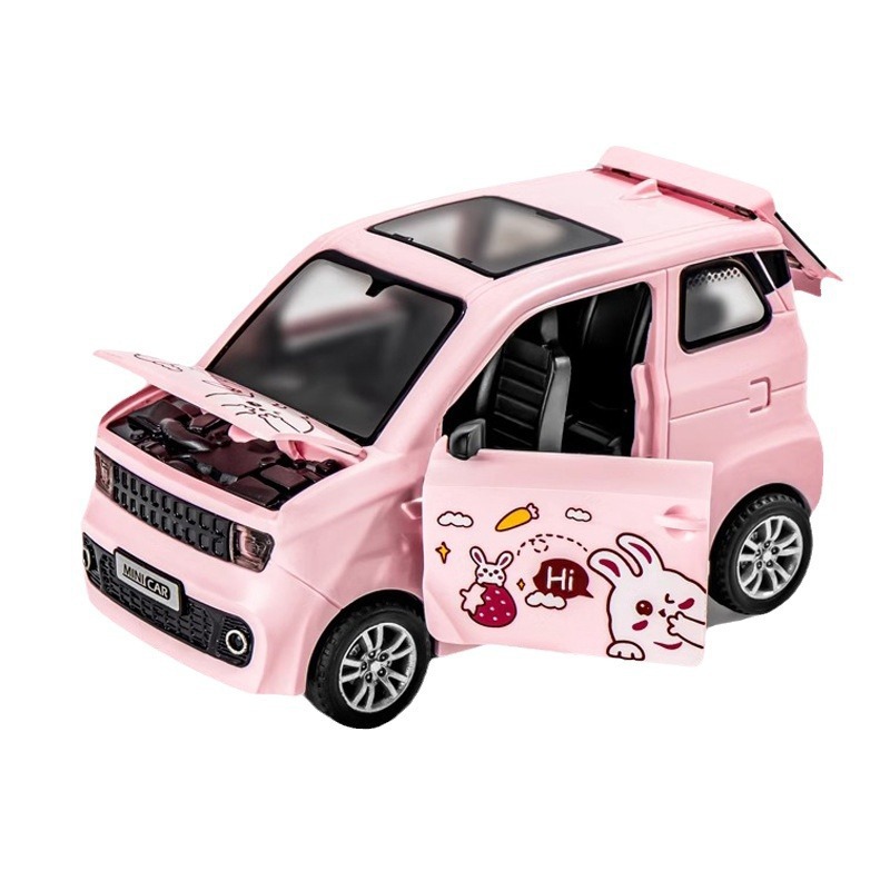 Cartoon mini coche de juguete acústico y óptico para niños puede abrir la puerta de simulación de automóviles resistentes a caídas bebé Wuling inercia coche