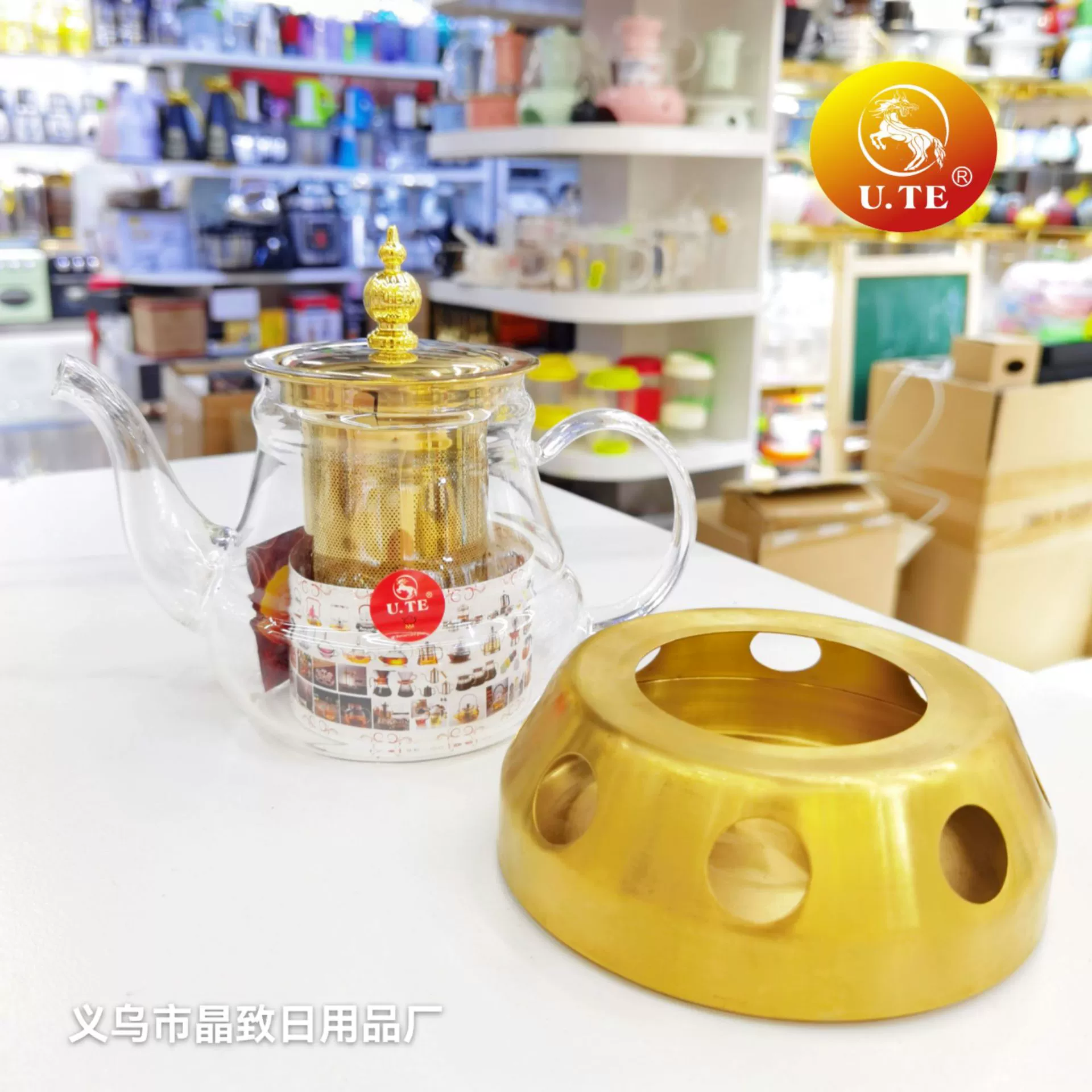 Чайник U.TE Glass, нержавеющая сталь, свечной