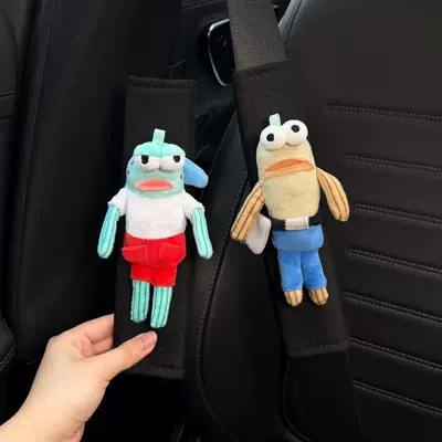 Seat belt shoulder pad Pads Decorative Protective Covers Anti-Wear - cool-fish-working-fish-black-shoulder-pads-standard