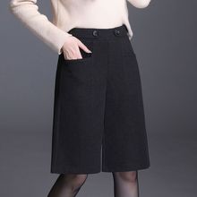 2025新款加大码毛呢阔腿裤女秋冬加厚五分短裤高腰外穿时尚百搭潮