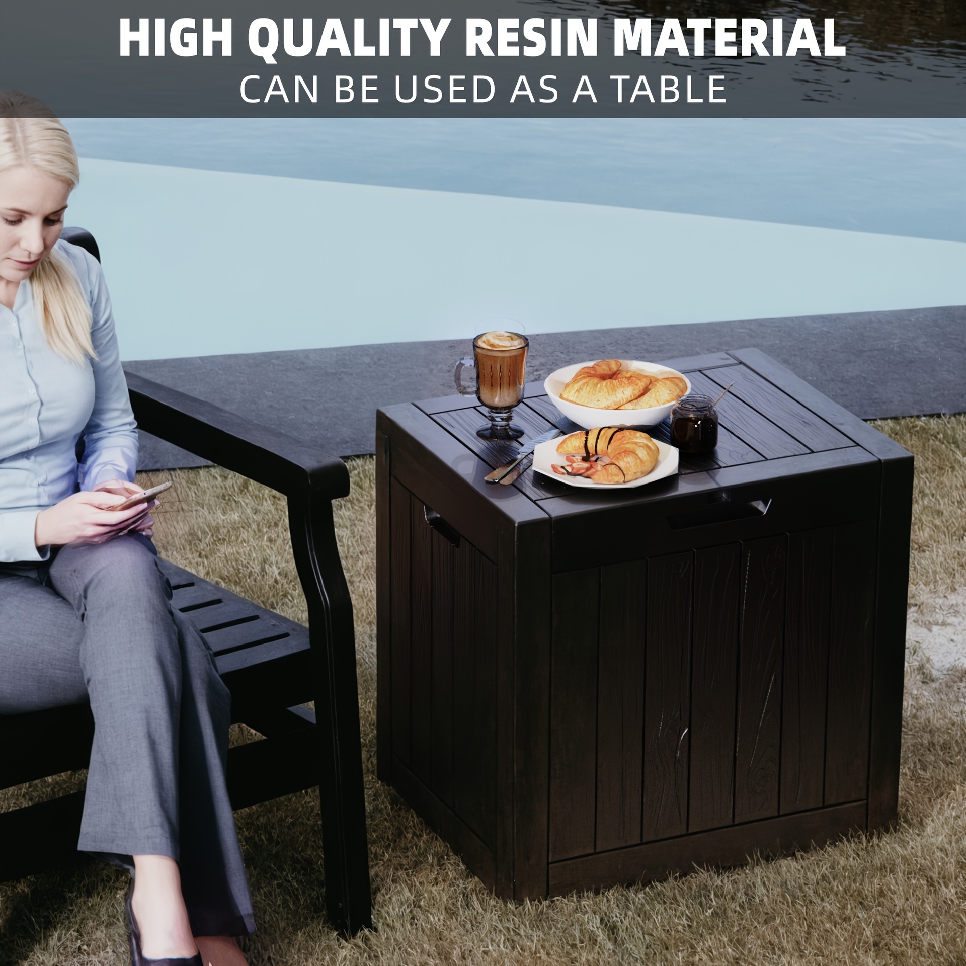 35 Gallon Deck Box Outdoor Storage Box Waterproof Resin Transfronterizo