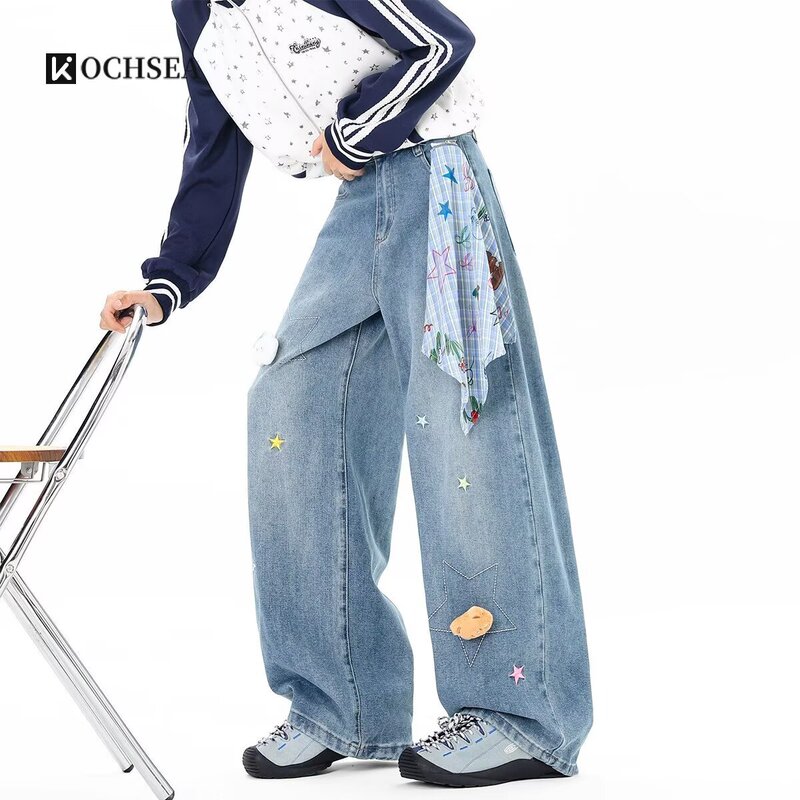 Unique Designer Graffiti Denim Pants for Men and Women, Loose Straight Mid-Rise Wide-Leg Flared Floor-Length Dad Jeans Unique Designer Graffiti Denim Pants for Men and Women, Loose Straight Mid-Rise Wide-Leg Flared Floor-Length Dad Jeans