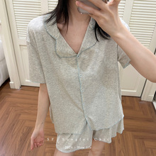 3240莫代尔坑条雪花睡衣女春夏撞色牙边短袖短裤套装居家服可外穿