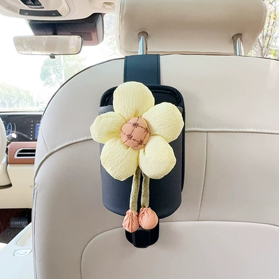 Multifunctional Storage Box Car Seat: Car cup holder/beverage holder - black-leather-water-cup-holder-with-hook-custard-sunflower