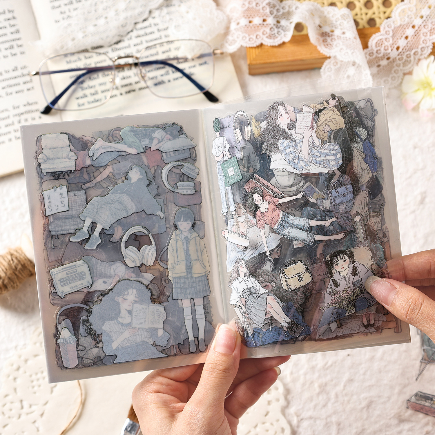 Yuezhen Pet Sticker Bensen Girl Series Tema de personaje Cuenta manual Material de decoración de bricolaje Papel de collage