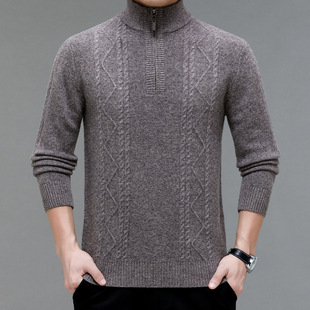 Counter Men's Sweater Autumn and Winter Warm Half-turtleneck Zipper Middle-aged Dad Sweater All-match Men's Base Shirt Thick