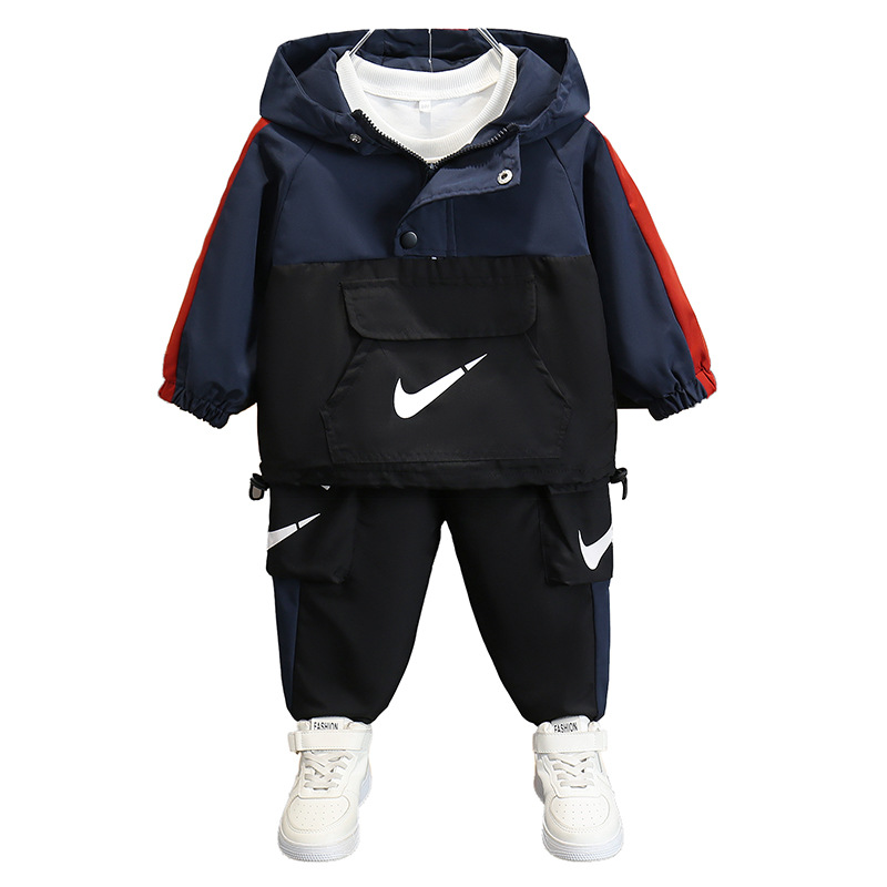 남자들의 가을 시원한 잘 생긴 세트 2024 새로운 외국 스타일의  봄과 가을 온라인 빨간 옷 유행 아이들의 잘 생긴 투피스 세트