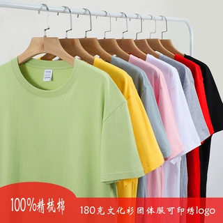 高品质圆领衫T恤现货批发 180克精梳棉文化广告衫T恤定制印logo