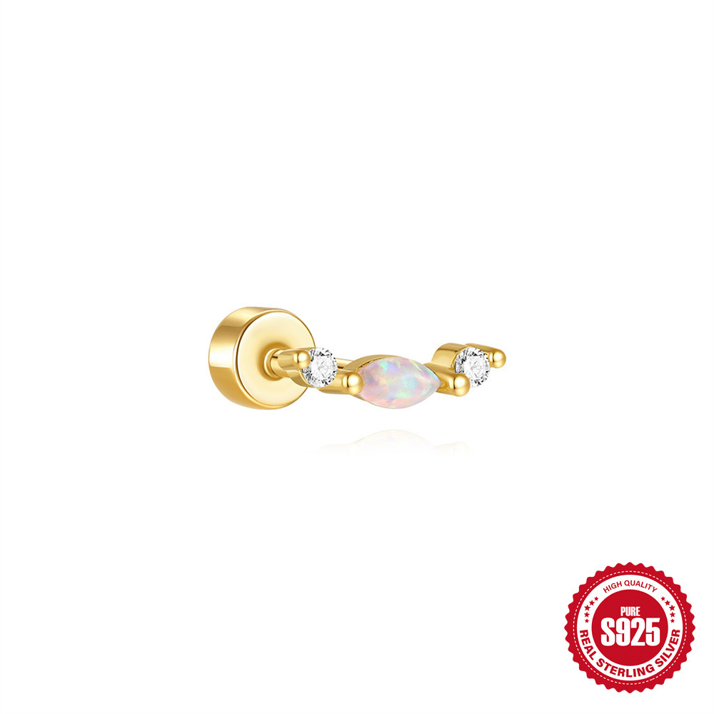 Nuevo estilo s925 plata de ley estilo caliente micro-incrustación circón flor oreja hueso clavo comercio exterior transfronterizo serie Opal arete perforador