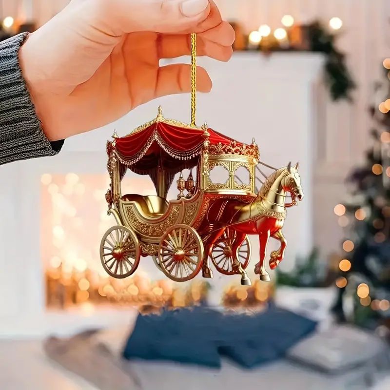 Navidad creativa carruaje de Navidad árbol de Navidad decoración transfronteriza nuevo acrílico plano colgante espejo retrovisor de automóvil