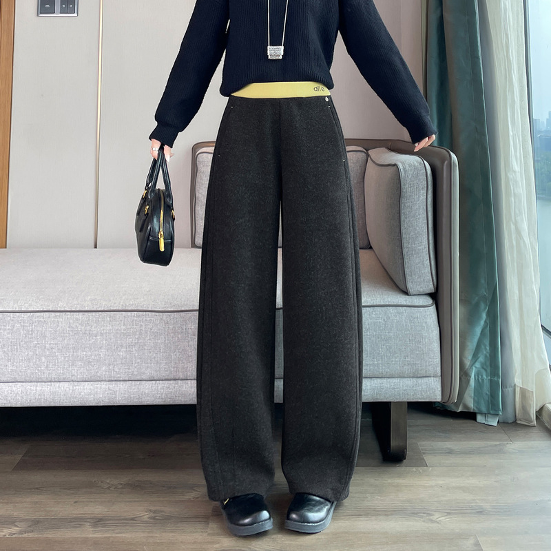 兔毛呢腰头弯刀休闲裤女秋冬2025高腰梨形腿专供小个子直筒裤7248|undefined