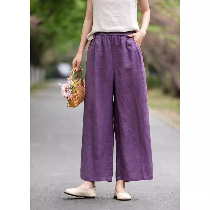 Multicolor Summer New Cotton and Linen Casual Elastic Waist Wide-Leg Pants Vintage Casual Long Pants Loose Women's Artistic Pants Multicolor Summer New Cotton and Linen Casual Elastic Waist Wide-Leg Pants Vintage Casual Long Pants Loose Women's Artistic Pants