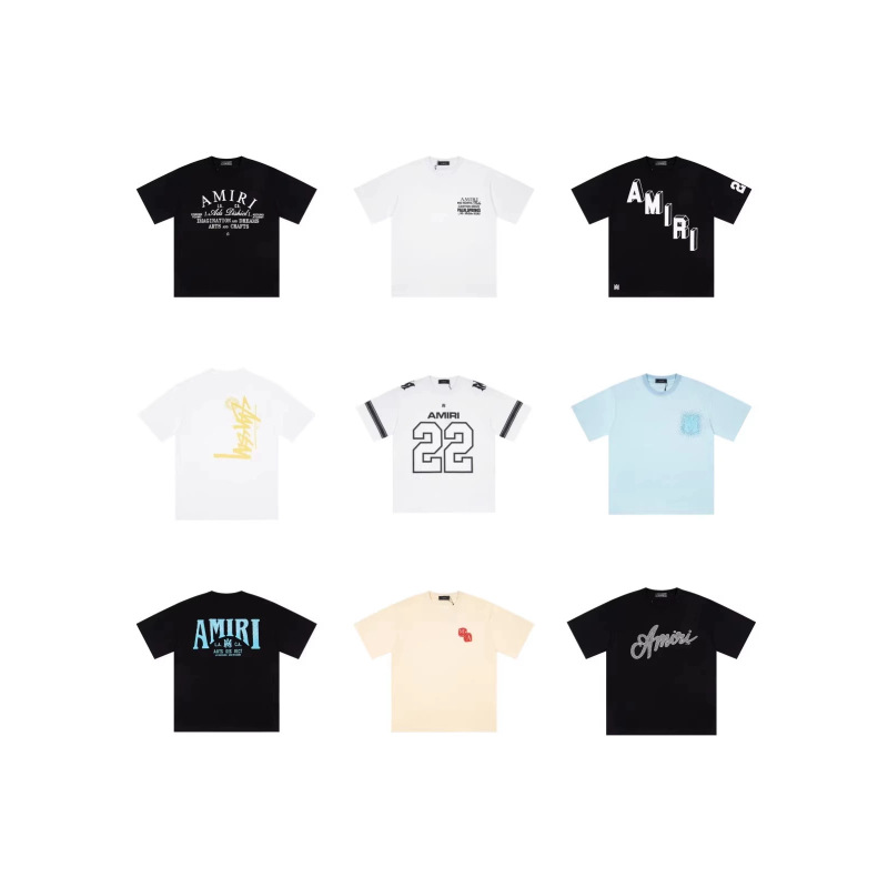 Amiri American-Style Trendy Brand Letter Fluid Splash Print Loose Fit Short-Sleeve T-Shirt Series with Logo Lettering