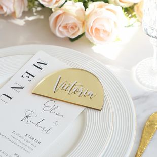 Factory Direct Sales Golden Mirror Semicircle Acrylic Wedding Venue Card DIY Wedding Banquet Event Birthday Table Number Seat
