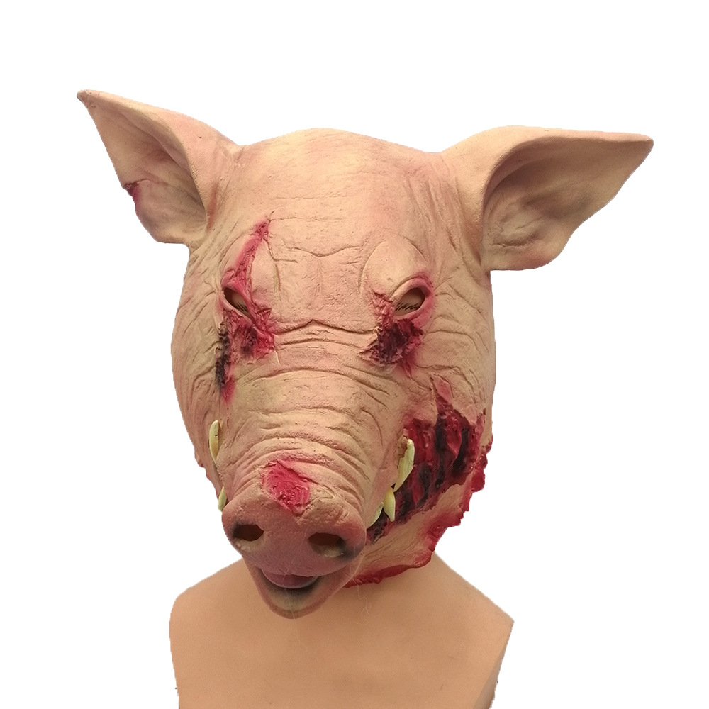 复活节猪头面具 逼真长鼻猪头套万圣节鬼屋密室装饰动物面具
