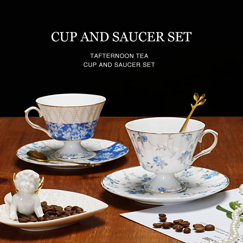 Taza de café de porcelana china de estilo europeo Taza y platillo Juego de té de la tarde británico Taza de té negro de cerámica exquisita de alta gama Hogar
