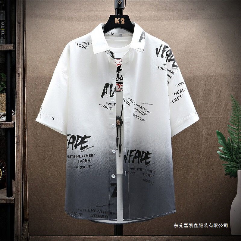 2026 New Gradient Color Men's Casual Half-Sleeve Shirt with Unique Design