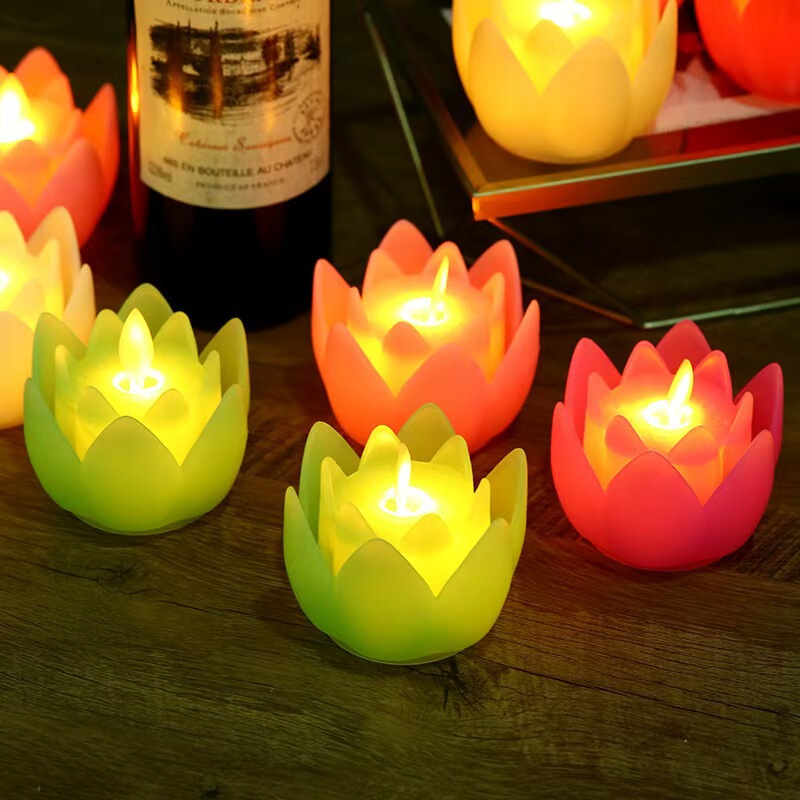 新しい電子ろうそくのプラスチック蓮の花の置物のシミュレーションの揺れ動くLED電子ろうそくの明かりの長い明蓮の花の明かりのカラーランプ|undefined