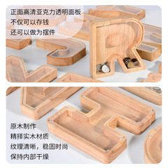 Hollywood Wooden New English Alphabet Money Box for Kids Boys Piggy Bank Decorative Gift Transparent Creative