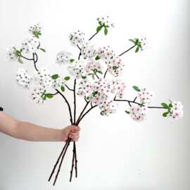 仿真花梨花带叶子中式插花家居装饰婚礼布置樱花枝摆设手捧花花材