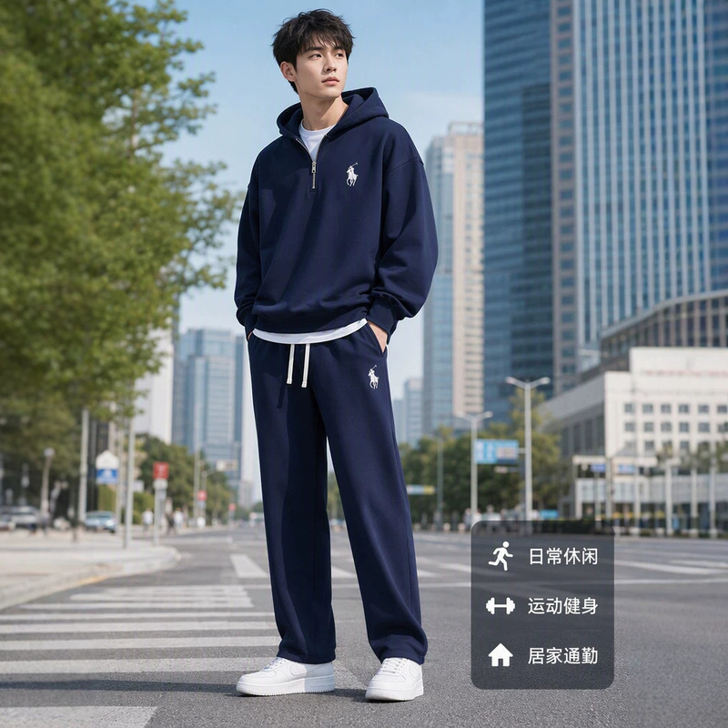 Cross-border men's embroidered Ralph Lauren half-zip hooded sweatshirt set for autumn and winter casual sports versatile sweatshirt Cross-border men's embroidered Ralph Lauren half-zip hooded sweatshirt set for autumn and winter casual sports versatile sweatshirt