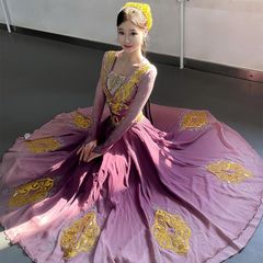 新款新疆维吾尔族舞蹈演出服维族学生女艺考舞裙考少数民族大摆裙