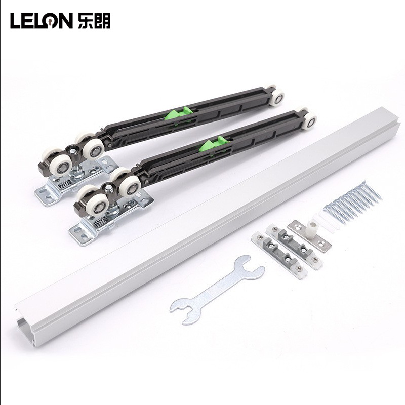 Hidráulica de doble varilla de puerta de madera bidireccional polea puerta corredera oculta puerta corredera silenciosa polea de elevación carril deslizante accesorios de hardware