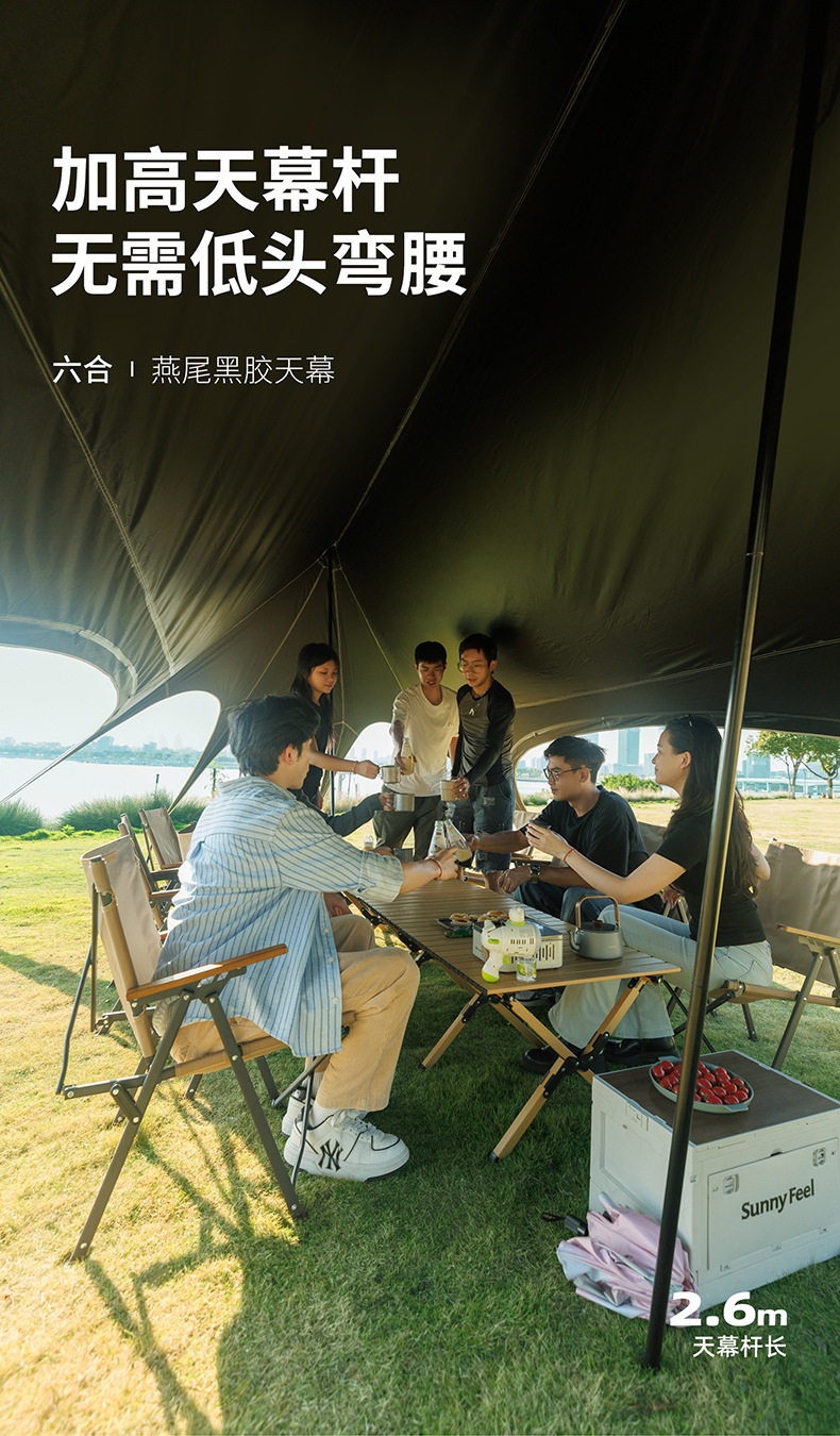 Sunnyfeel Outdoor Swallowtail Thickened Black Vinyl Canopy for Lazy Camping, Rainproof and Sunshade Tent