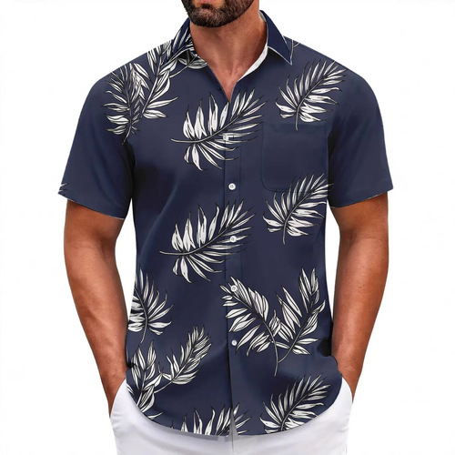 Summer 3D printed short-sleeved flower shirt, men's retro Hawaiian beach casual loose men's large size shirt