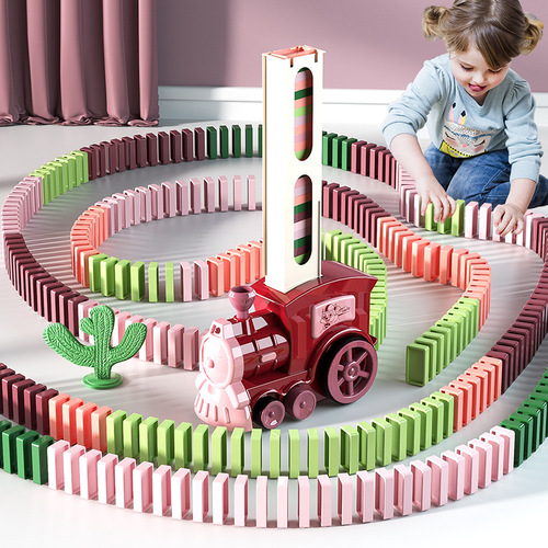 Domino train children boys educational automatic car building block toys electric 4 girls 3 years old