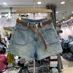 简约纯色高级感a字牛仔短裤女夏新款大码胖MM宽松百搭遮肉短牛仔