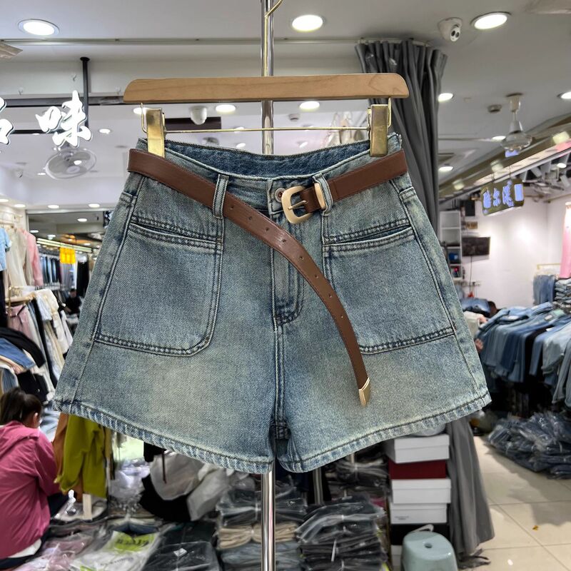 Casual Pure Color High-End A-Line Denim Shorts for Women Summer New Large Size Fat mm Loose and Versatile Short Denim Shorts Casual Pure Color High-End A-Line Denim Shorts for Women Summer New Large Size Fat mm Loose and Versatile Short Denim Shorts