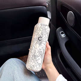 复古时尚花纹保温杯316不锈钢便携车载水杯高颜值小口随行杯500ML