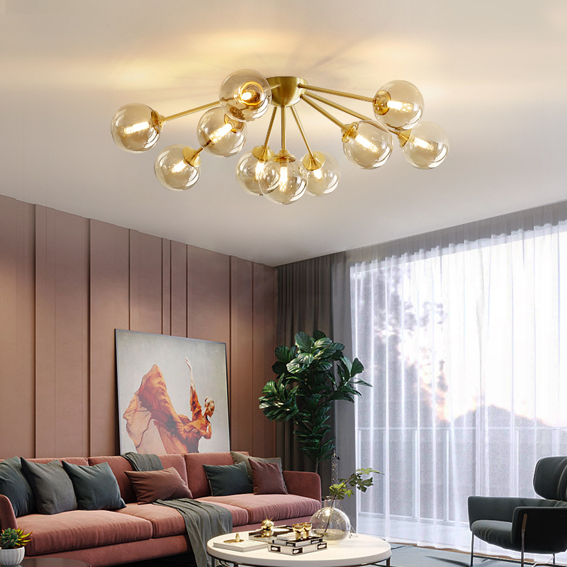 Nordic Light Luxury Living Room Lamp Creative Personalized All-copper Lamps Magic Bean Molecular Atmosphere Internet Celebrity Household Bedroom Ceiling Lamp