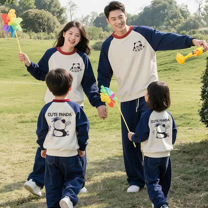 炸街亲子装童装洋气高级色秋冬新款运动款圆领卫衣小月龄婴儿爬服