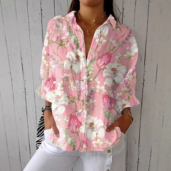 's New Spring-summer 3D Printed Collared Casual Shirt, Women's Creative Fashion Floral Shirt_ecoleips.com