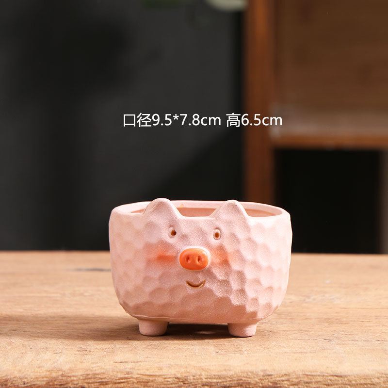 Maceta de carne de dibujos animados, personalidad creativa, escritorio, transpirable, animal, cerámica de gres, maceta de cerámica, liquidación al por mayor