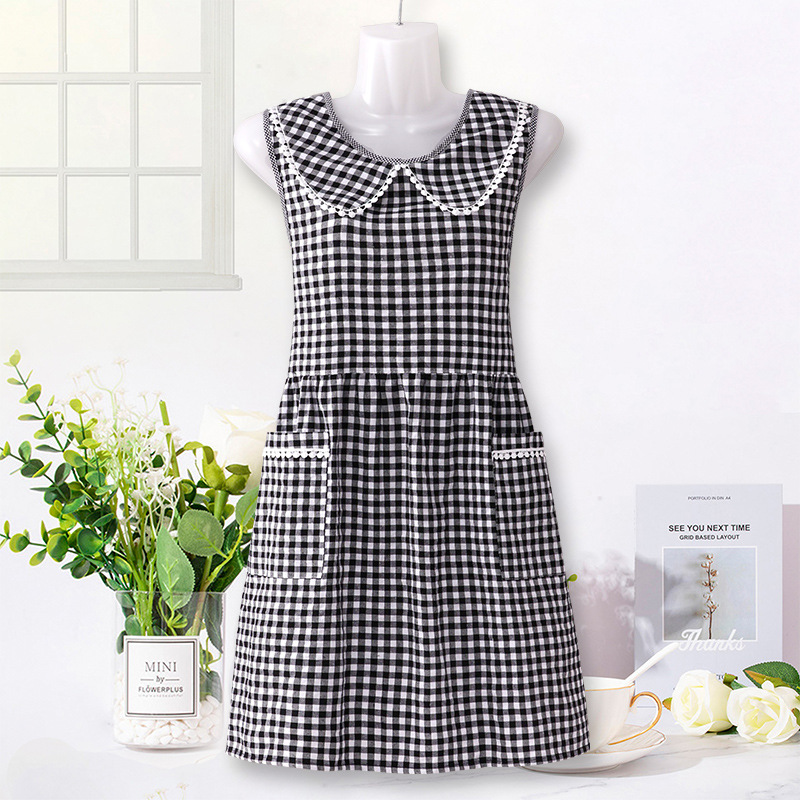 SJ704 블랙 - 양복 조끼 체크 무늬 인형 칼라 순면