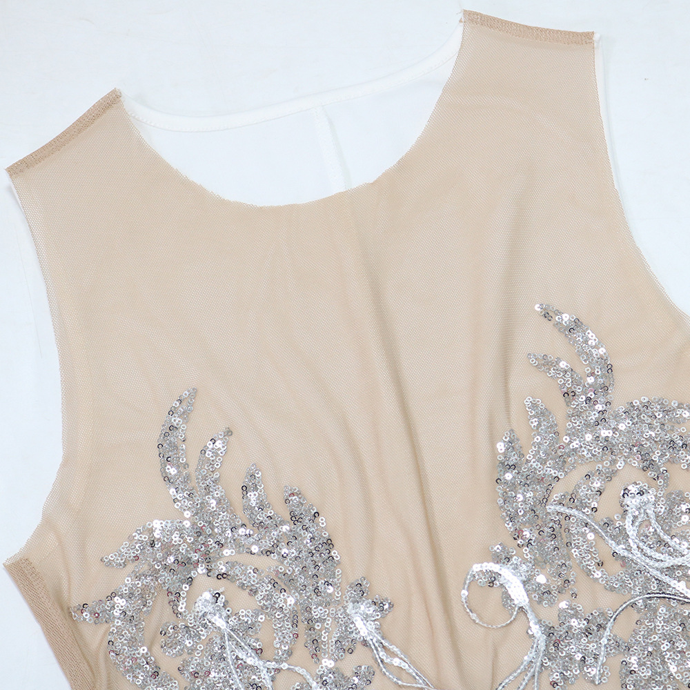 Sequin See through Tassel Dress Women Sexy Sheath Slim Sleeveless Women