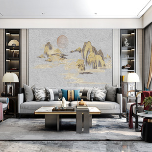 Unique Embroidery Seamless Wall Covering Simple Landscape Living Room Tv Sofa Background Wall Covering New Chinese Style Unique Embroidery