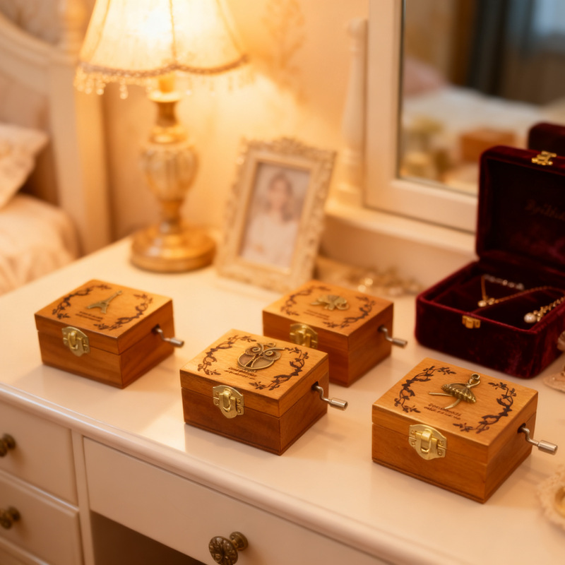 Wholesale M042 Exquisite Wooden Hand-Cranked Music Box Creative Student Boutique Birthday Gift Craft Gift Silent