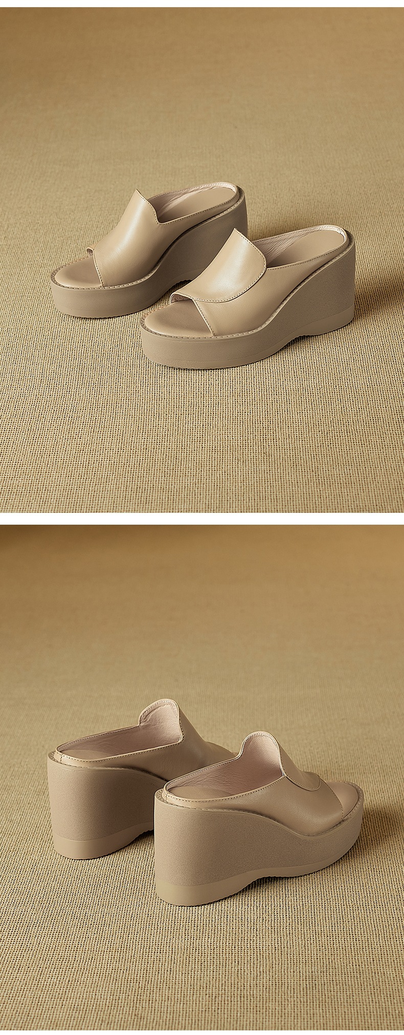 Dép sandal nữ quai chữ V đế xuồng cao gót 9 cm da bò mũi cá — đen chi tiết 10