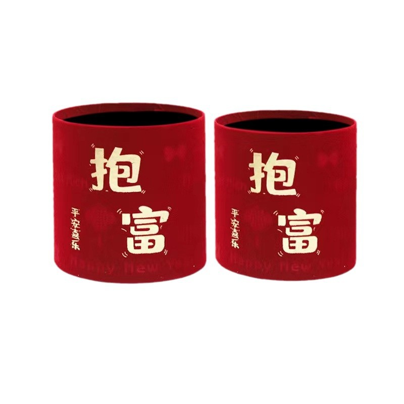 Barril de bendición de Año Nuevo al por mayor barril de abrazo rojo estampado redondo barril de flores barril vacío barril de hivernace material de arreglos de flores