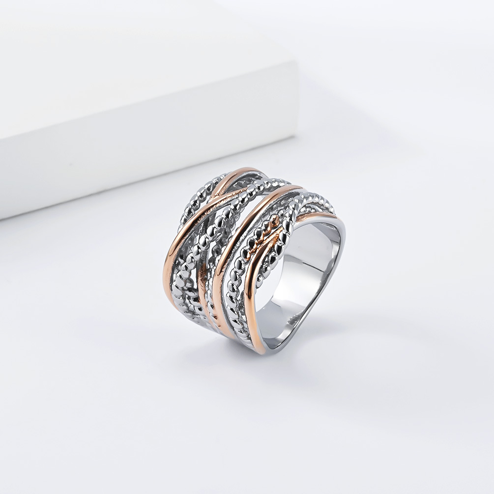 Cross-Border Amazon Bestseller Multi-Strand Twisted Braided Titanium Steel Ring for Women, Gold-Plated, Niche Premium Feel, Elegant Band