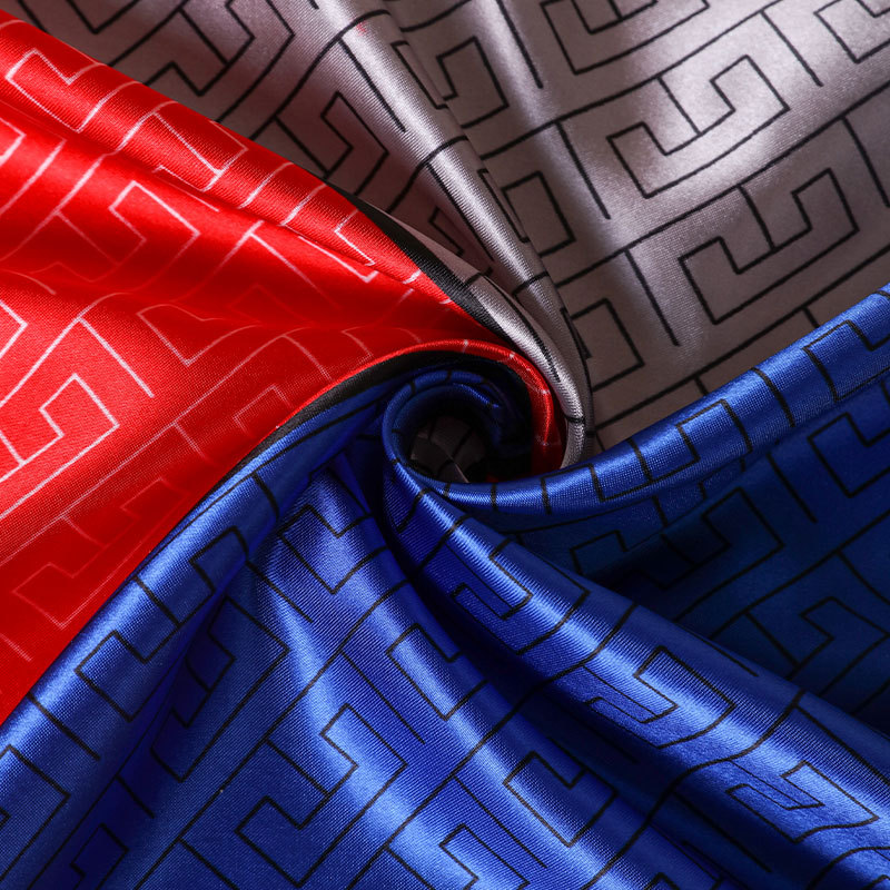 Foulard versatile in seta con motivo geometrico a blocchi di colore, grande scialle quadrato in finta seta, elastico per capelli alla moda per donna_voghion.com