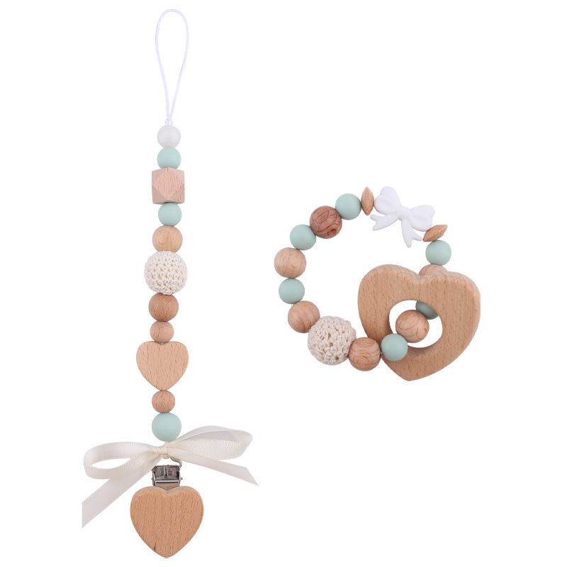 Nuevo bebé hecho a mano bowknot chupete cadena calmante bebé DIY amor mordedor pulsera juguete conjunto de dos piezas