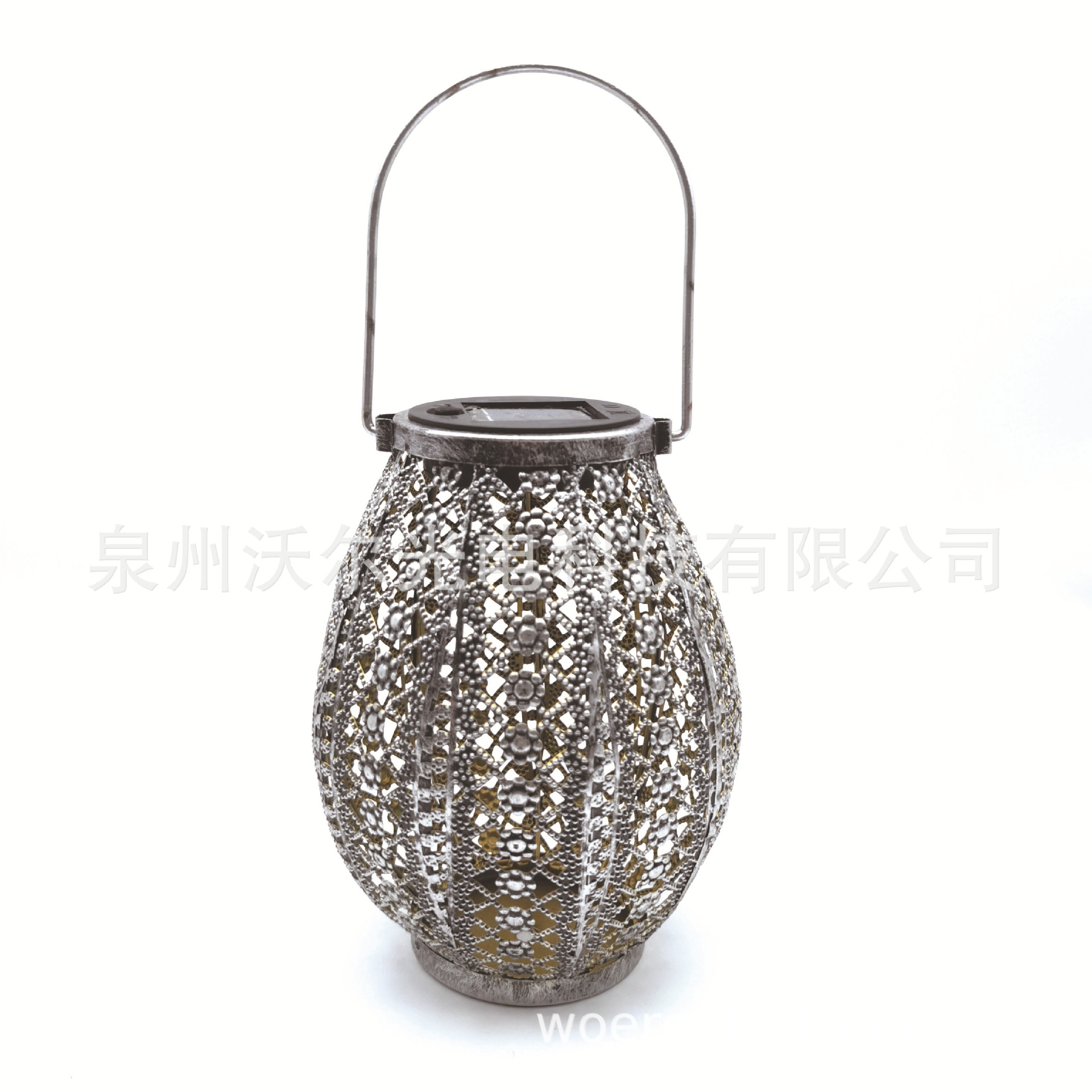 亚马逊热销花园太阳能镂空灯笼LED 银色复古灯 庭院装饰灯 草坪灯